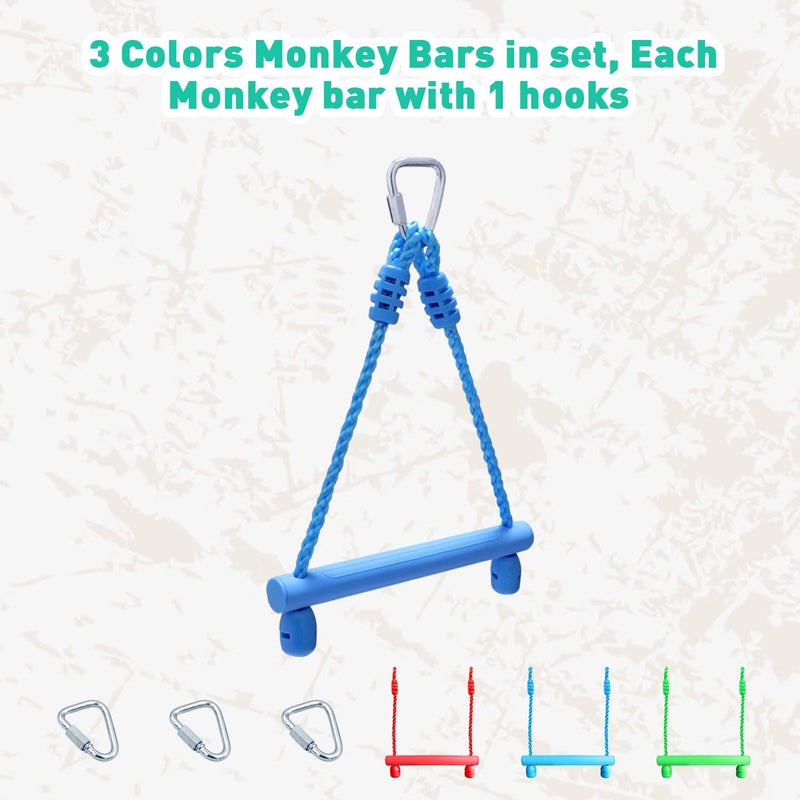 Rainbow Craft 3-Pack Kids Ninja Monkey Bars - Trapeze Swing Bars for Ninja Obstacle Course Attachments - 3pc of Blue, Red & Green Color - Image 2